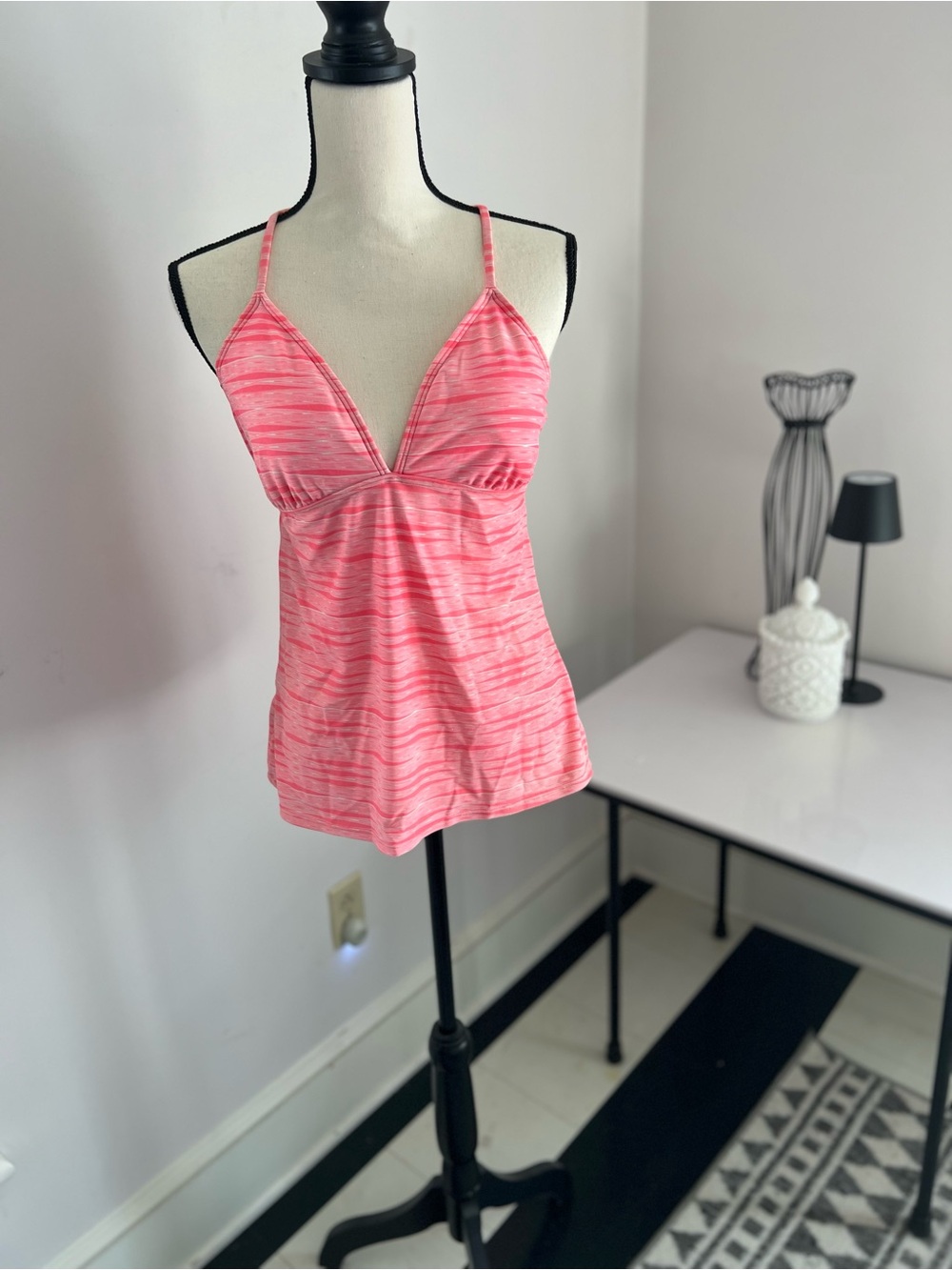 Athleta Coral Striped Swim Tankini Set